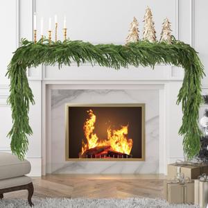 9FT Christmas Artificial Norfolk Pine Garlands for Mantle Fireplace, Real Touch Faux Greenery Pine Garland for Holiday Xmas Decorations