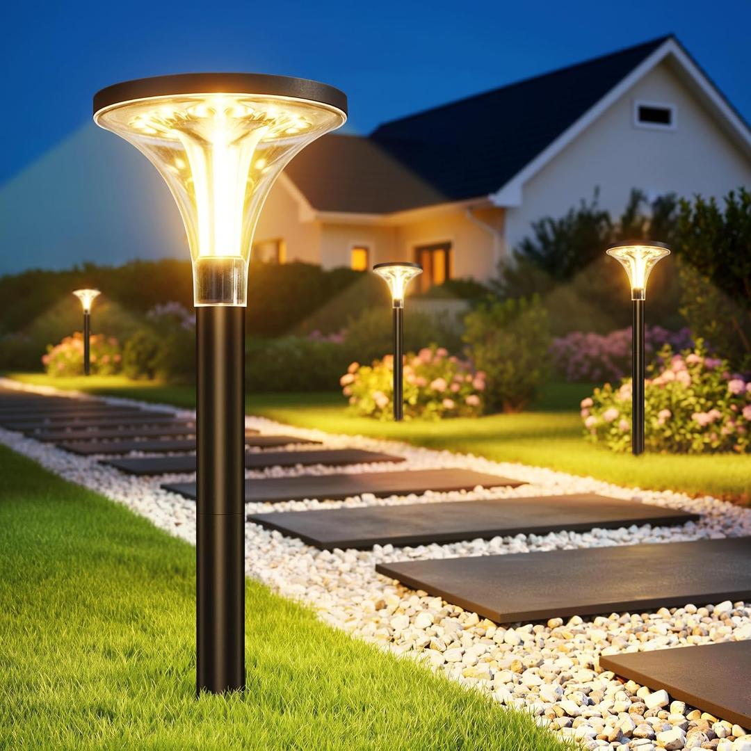 Solar Pathway Lights, 200LM Bright Garden Lights Solar Powered, 29" Tall, Auto ON/Off Outdoor Lighting for Yard Walkway Driveway Landscape Path Decor 4 Pack