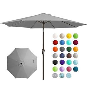 JEAREY 9FT Outdoor Patio Umbrella Outdoor Table Umbrella with Push Button Tilt and Crank, Market Umbrella 8 Sturdy Ribs UV Protection Waterproof for Garden, Deck, Backyard, Pool (Light Gray)