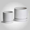 6 + 8 Inch Plant Pots, Ceramic Planter Pot with Drainage Hole & Saucer, Indoor/Outdoor Cylinder Round Planter Pot, Matte White