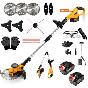 21V Cordless String Trimmer, 800W Brushless Weed Wacker with 2 x 4.0Ah Batteries, 4-in-1 Lightweight Weed Eater, Grass Edger and Brush Cutter for Lawn Yard Garden