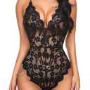 Avidlove Women Teddy Lingerie One Piece Babydoll Bodysuit Romper,Medium,Black