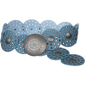 3 1/2" (90 mm) Wide Ladies Wide Boho Disc Concho Leather Belt (L - 45 END-TO-END, Turquoise)