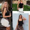 Shapewear Bodysuits for Women : Thong Shapewear Tummy Control Body Shaper Square Neck Body Suits Tank Top (X-Small-Small, Black)