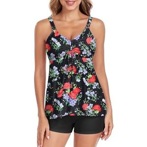 Jollkichay Tankini Swimsuits for Women Two Piece Bathing Suits Tummy Control Swimsuit Flowy Tank Top with Boyshort SwimwearXXL