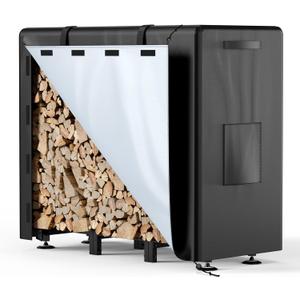 Brightown Firewood Rack Outdoor with Cover, 4FT Indoor Wood Rack for Firewood, Waterproof Fire Wood Holder Outside, Adjustable Heavy Duty Logs Stand Stacker Holder for Fireplace Patio Deck, Black