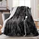 MAXEVE Electric Heated Throw Faux Rabbit Fur Blanket with 8 Heating Levels & 8 Hours Auto Off, Fast Heating Warm Cozy Sherpa Washable Blanket with Over-Heat Protection, ETL Certification,  Throw-50" x 60" Grey