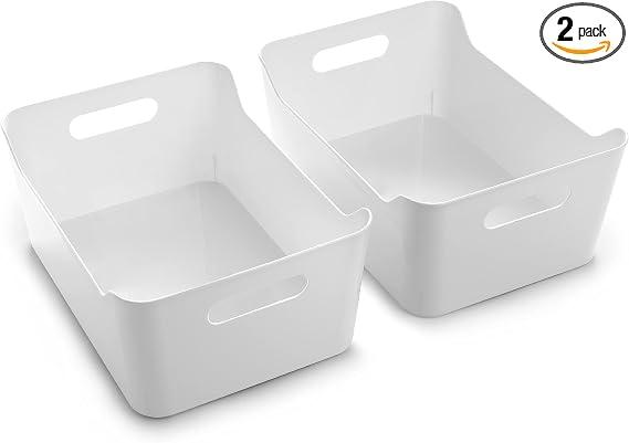 BINO | Plastic Storage Bins, Large - 2 Pack, White | THE SOHO COLLECTION | Pantry Organizers and Storage Containers Fridge Organizer Bins Kitchen Cabinet Organizer Medicine Cabinet Bin