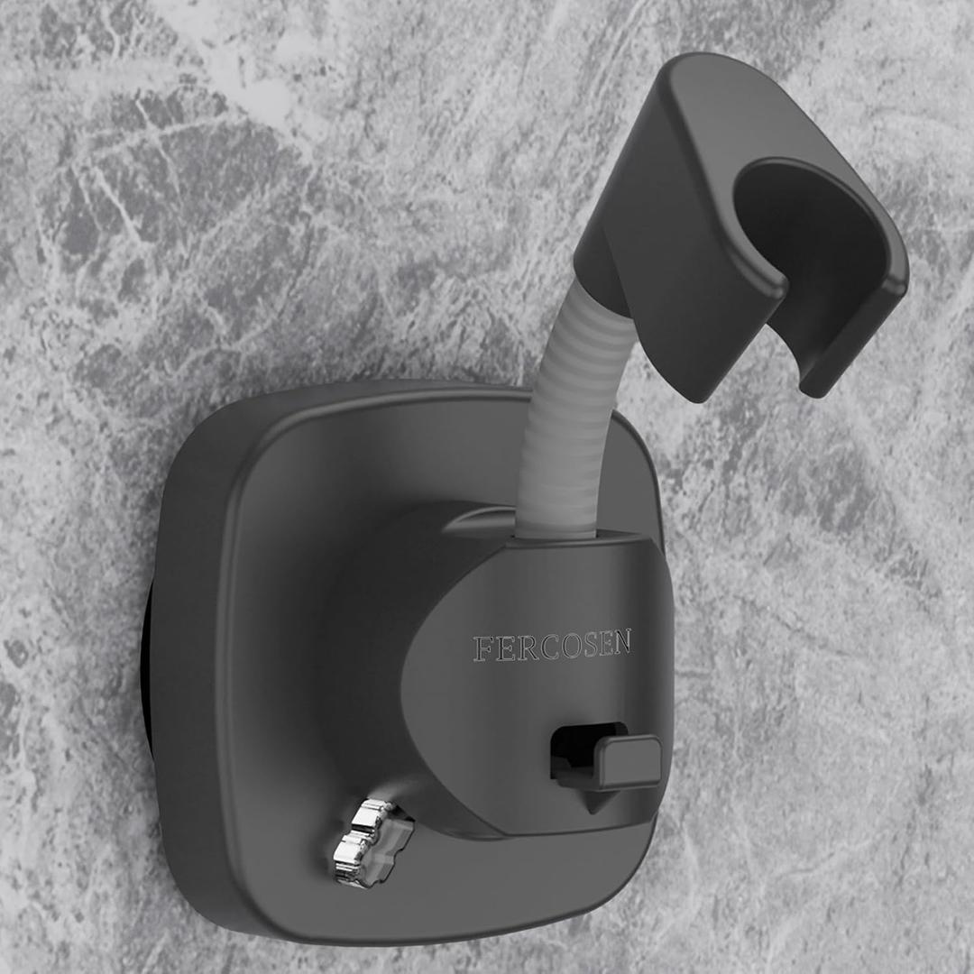 360 Swivel Shower Head Holder with Suction Cup | 10kg Load Capacity, Tool-Free Installation in Seconds | Removable and Rust-Resistant Shower Bracket with Storage Hook (Grey) (Gray)