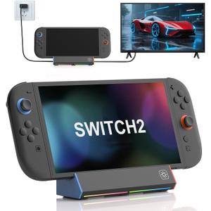 iPLYGAM Switch 2 TV Dock for Nintendo Switch 2, Portable Switch 2 Docking Station Replacement 4K High Definition HDMI/Type C/3.0 USB Port LED Light for Official Nintendo Switch 2