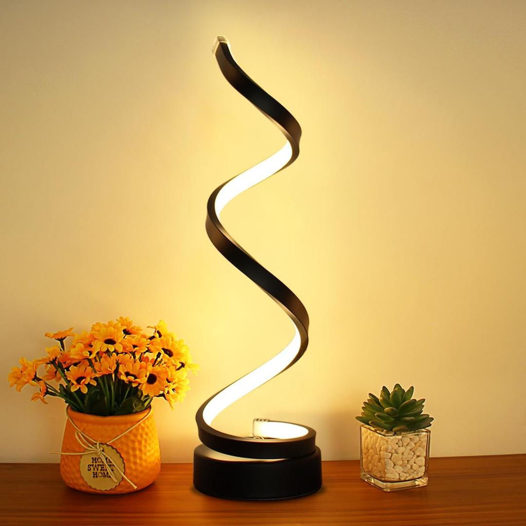 Modern Spiral Table Lamp, Dimmable Table Lamps for Bedroom, 12W LED Desk Lamps for Living Room, 3 Colors 10 Brightness Bedside Lamps Nightstand Lamp Desk Light for Nightstand, Office - Black