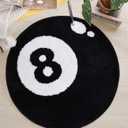Panstar 8 Ball Round Rug, 32" Black, Soft Plush Feel, Non Slip, Machine Washable, Y2K Room Decor