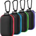 SUNGUY Earbuds Case 4Pack, Rectangle Earbuds Carrying Case, Portable Earphone Pouch Phone Accessories Organizer with Carabiner for Earphone, in-Ear Headphones, Earbud, SD Card, USB Charging Cable (Red+Blue+Green+Purple)