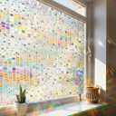 Windimiley Window Privacy Film 3D Rainbow Stained Glass Static Clings | Bathroom Decorative Sticker,Prism Holographic Sun Blocking Decals for Front Door Home Removable,Coverings,17.5x78.7 In,Pure