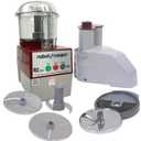 Robot Coupe R2CLRDICE, Combination Food Processor with 3 Quart Clear Polycarbonate Bowl, 4 Stainless Discs, Pulse Control, 120v, 1725 RPM, Vegetable Chopper, Gray/Red, Commercial Kitchen Use. Some cutting discs are missing