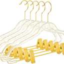 MIZGI Slim Gold Glitter Pants & Skirt Hangers (20 Pack)  Adjustable Gold Clips & Hooks, Transparent Non-Felt, Space-Saving for Dresses, Shirts, Blouses