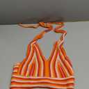 Verdusa Women's Colorblock Striped Crop Halter Top Tie Backless V Neck Going Out Tops (Orange Red), Small