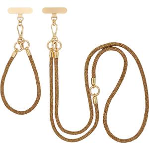 ABJFJE Crystal Phone Lanyard Crossbody & Wrist Strap Phone Strap Crossbody & Wrist Lanyard Anti Theft Phone Strap for Women (Brown)