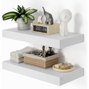 Heimlove 12" Deep White Floating Shelves for Wall, 24 Inch Shelf Bathroom Shelves Set of 2, Mounted Shelves for Books Living Room Laundry Room Bedroom Kitchen Home Office