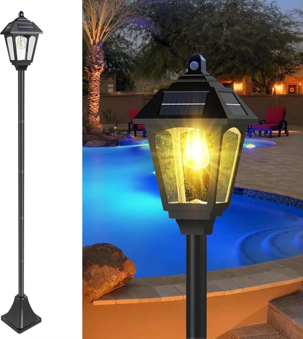 Solar Lamp Post Lights Outdoor Waterproof - 79" Super Bright Solar Pole Lights with Motion Sensor, 3 Colors in 1 for Garden and Patio, 79" tall