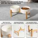 Elevated Ceramic Dog Bowl Set - Raised Dog Bowls with Non-Slip Bamboo Stand - Dog Food and Water Bowl Set - Double Dog Feeding Bowls - Suitable for Small and Medium Dogs - 28.74 OZ - 3.6 CUPS - 850 ML (White)