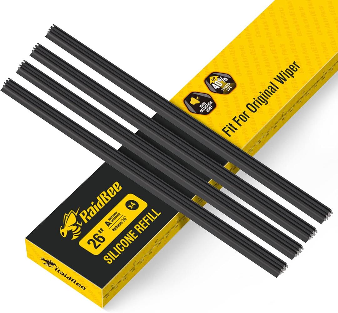 4PC Silicone Wiper Blade Refill,Adjustable Universal Replacement Refill for Tesla,Toyota,Hyundai,Honda Front & Rear Windshield Baldes (26'')