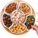 ZENFUN Serving Tray and Platter, 11'' Divided Dip Bowls with Bamboo Tray, 6-Compartment Removable Appetizer Snack Bowls, Round Sectional Serving Platter for Chips and Dip, Fruits, Condiment