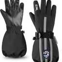 MCTi Kids Gloves Waterproof Winter Warm Snow Ski Gloves Long Cuff Fleece Lined with Reflective Strap (XX-Small(Fits 5-7 years), Black)