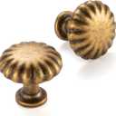 10 Pack 1-1/4 Inch, Round Antique Brass Cabinet Knobs Vintage Brass Drawer Knobs Brass Cabinet Pulls, ZK2408 Solid Kitchen Hardware for Cabinets Drawers Bedroom Dresser Bathroom Vanity Cupboard