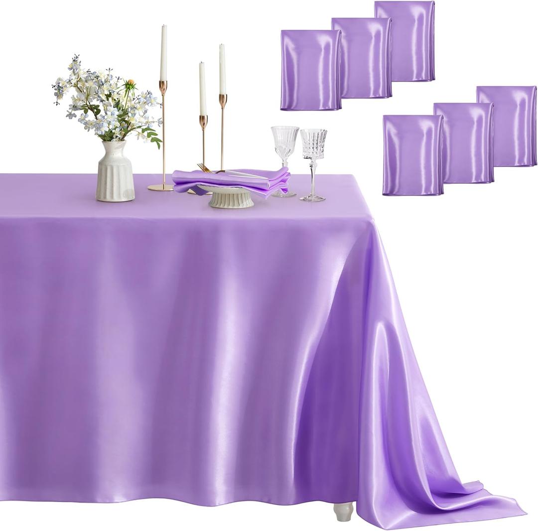 6 Pack Square Satin Table Cover, 52 x 52 Inches, Light Purple | Silky Soft Table Cloth, For Wedding Banquet Table Decoration, Dining Room, Indoor and Outdoor Use