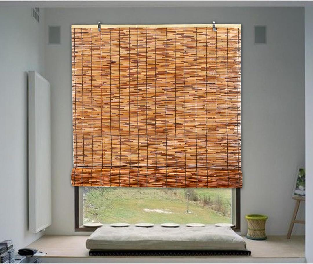 From From Bamboo Blinds Roman Shades for 36 48 Inches Wide Windows, 40-80in Length, 60% Privacy & Light Filtering Woven From From Bamboo Roller Blinds Sun Shade for Outdoor Cordless(36x60in(WxH))