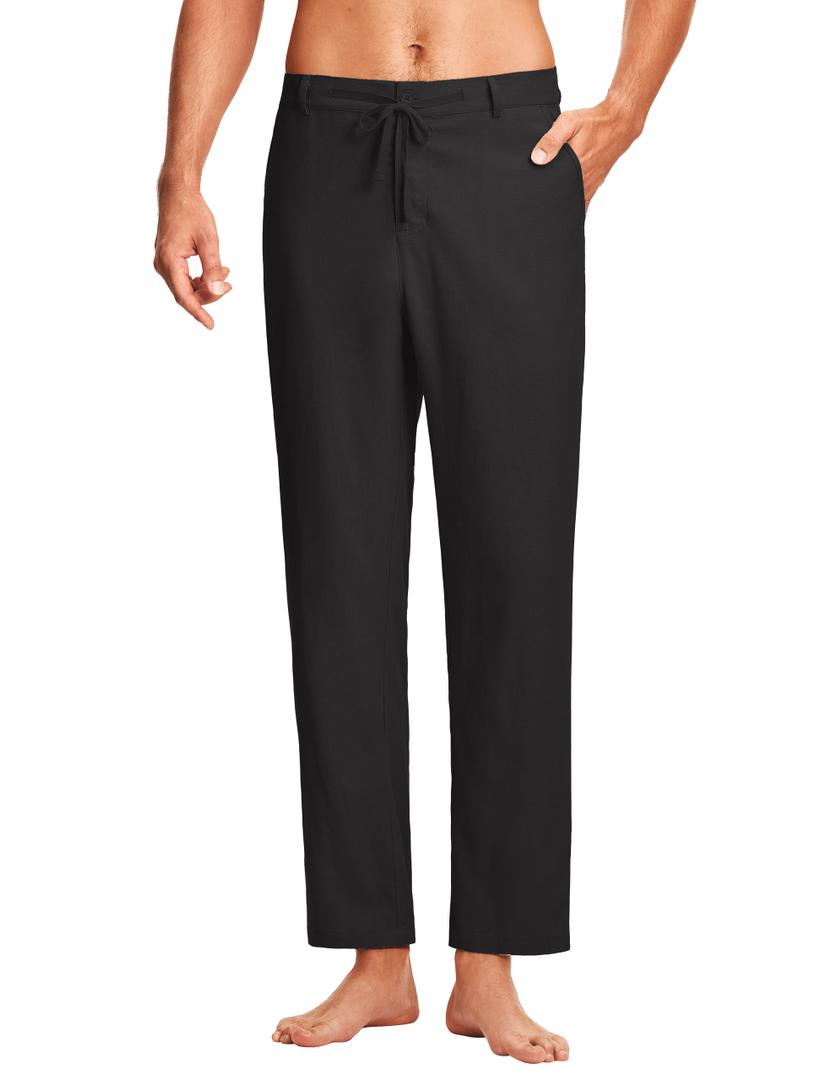 ISEEGZ Men's Linen Pants Casual Trousers 30" Black (Black, M)