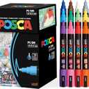 Posca Paint Art Markers, Set of 15 5M Medium Acrylic Markers with Reversible Tips, Artist Recommended Paint Pens for Gifts, Decorations, Fabric, Metal, Windows, Wood and Canvas (Assorted)