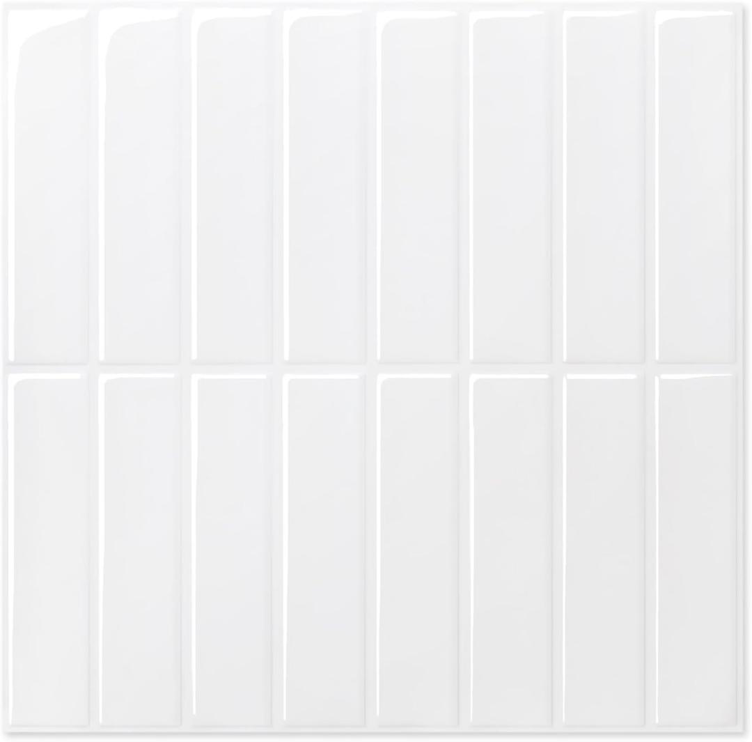 Pure White Peel and Stick Backsplash,10 Pcs 12''x12'',Glossy White Peel and Stick Tiles Stickers Vinyl Backsplash Kitchen Bathroom,Waterproof,Removable