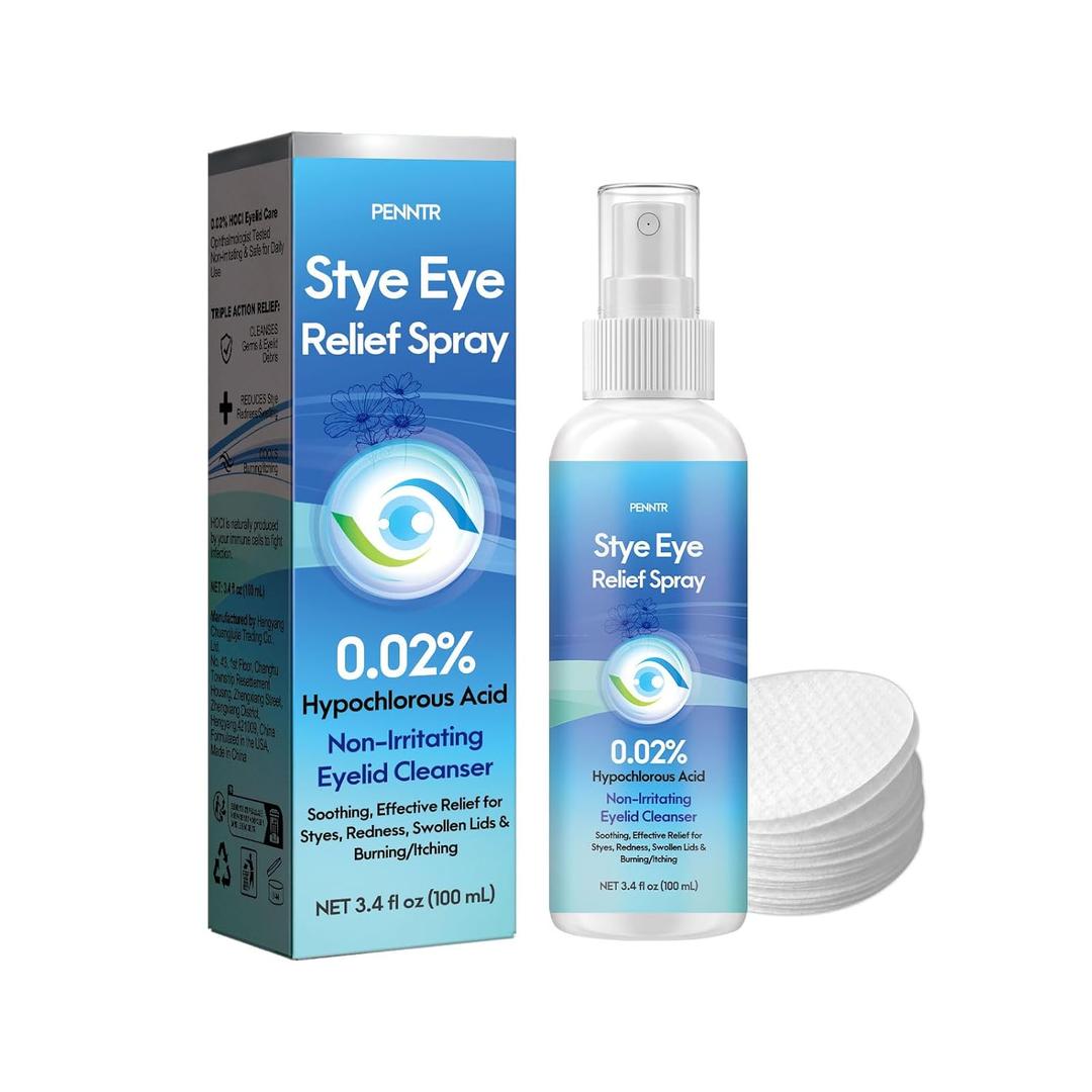 Stye Eye Drops, Relief Spray for Styes, Chalazions & Redness, Eye Serum with 0.02% Hypochlorous Acid, Gentle Formula and Quickly Soothing, 3.4 Fl. Oz (1 PC)