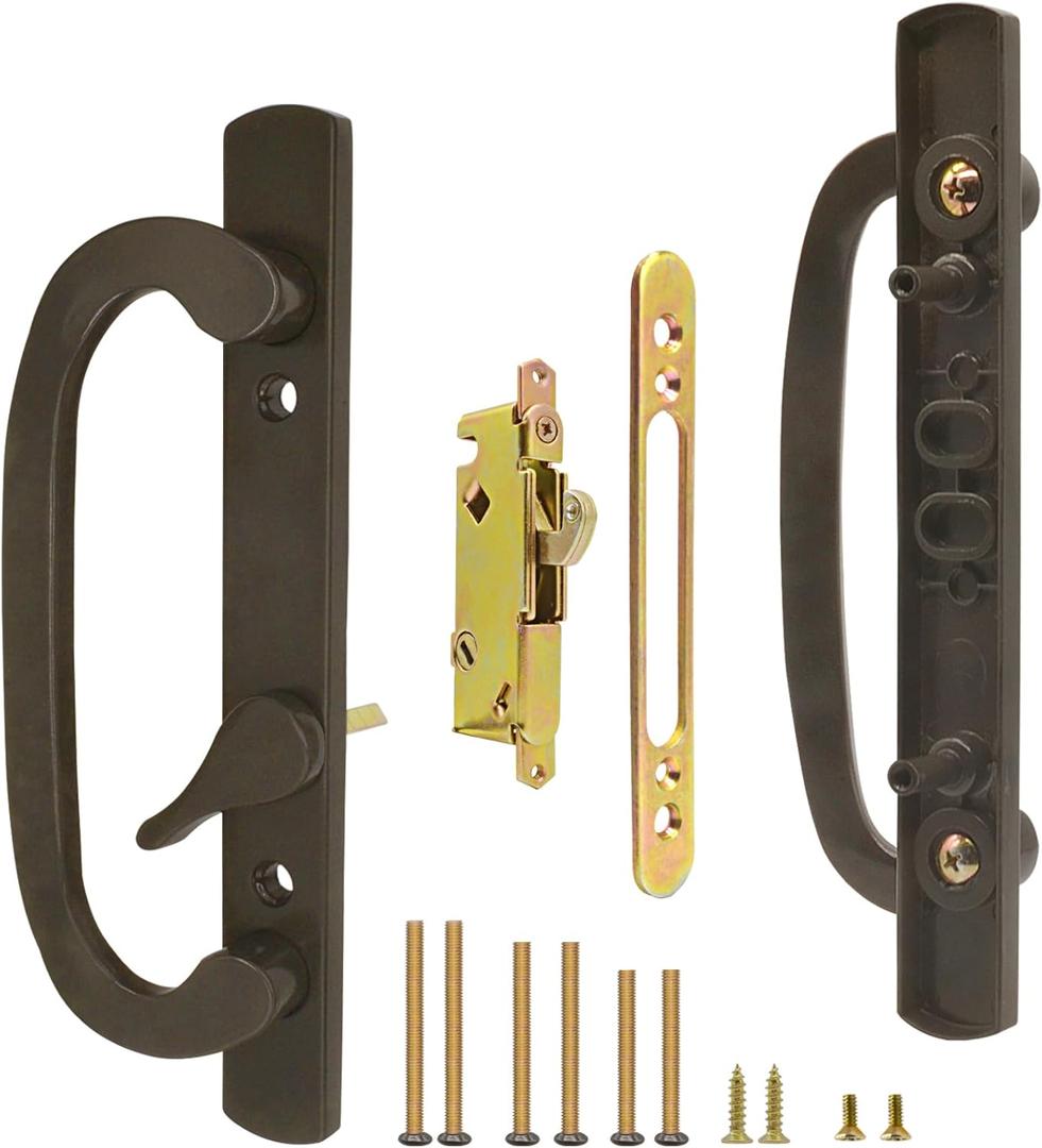 Patio Sliding Glass Door Handle Set with Mortise Lock 45 Keyway, Non-Keyed Offset Position Zinc Diecast I/E Pull Handles, Fits 3-15/16" H.C., 1-3/8" to 2-1/4" Thick Doors, Non-Handed, Black