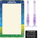 Dunzoom Light Reactive Drawing Surface Board 36 x 24 Inch Bright Glow Effect with 2 Purple Light LED Pens and 1 Number Alphabet Stencil for Drawing Writing Doodle Glow in The Dark Party Favors