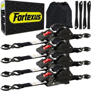 Retractable Ratchet Straps 1'' x 12 ft Tie Downs Automatic Ratchet Straps 1760lb Break Strength for ATV,Trailer,Motorcycle,Scooter,Pickup Truck,UTV,Kayak(Black Red,4 Pack)