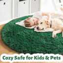 Amdrebio Dark Green Fluffy Round Rugs 5Ft for Bedroom, Thick Floor Circle Rug for Kids, Teens Room Decor, Furry Shag Area Rug for Living Room, Baby Nursery, Dorm, Fuzzy Plush Fur Emerald Green Carpet