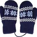 Baby Winter Soft Warm Knit Mittens Double Fleece Lined Knit Elastic Cuff Gloves for 0-2 Years Old (Navy)