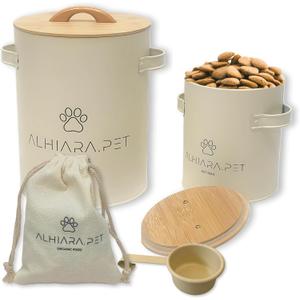 Dog Treat Container Airtight with Scoop  Large 57 lbs (24 Cups) Capacity for Biscuits, Snacks & Kibble  2-Piece Storage Set with Small Bonus Canister  Decorative Countertop Jar