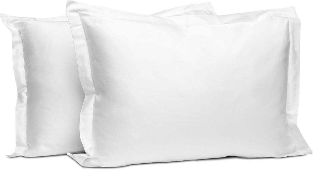 Pizuna Pure 100% Cotton Pillow Shams Queen Size Set of 2 White, Luxurious 400 Thread Count Long Staple Cotton Sateen with Envelope Closure (Combed White Cotton Pillow Shams Queen)