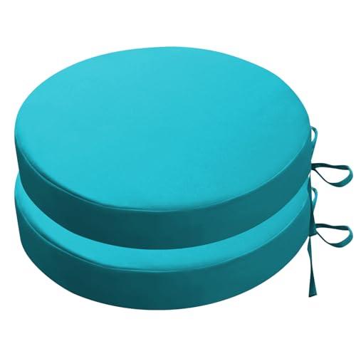 SK Studio Round Outdoor Chair Cushions for Patio Furniture, Set of 2 Waterproof Patio Chair Cushion with Adjustable Ties for Garden Sofa Couch, Beige, 20"x20"x2"