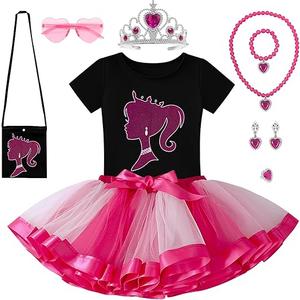 VORLITS Girls Pink Costume Set rainbow Tutu Dress For Kids Movie Cosplay Dress Up Outfits Halloween Birthday Party, 140