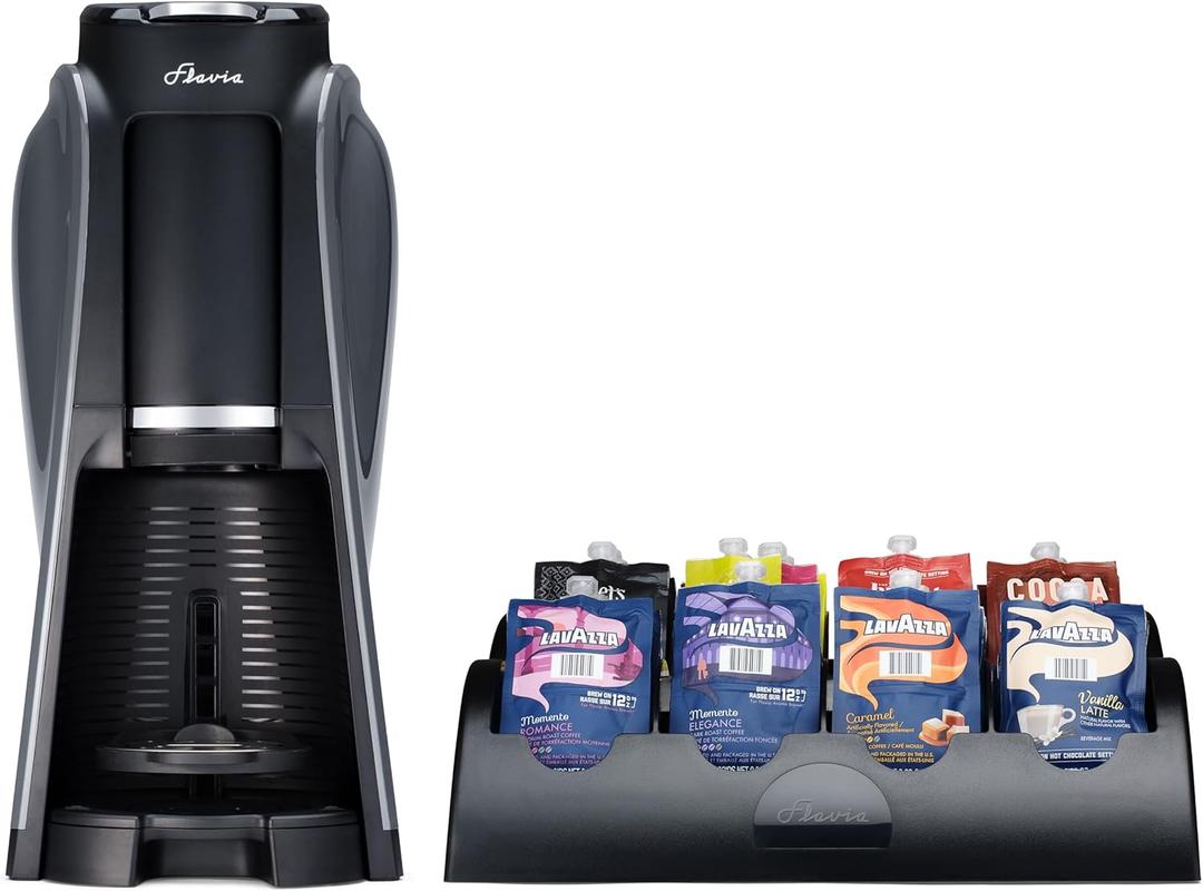 Flavia Aroma Brewer Bundle with 84 Freshpacks and 1 Merchandiser - Coffee Machine, Makes Coffee, Lattes, Tea, and other Hot or Iced Beverages, Multiple Brew Sizes, Black, Works ONLY with Freshpacks, BBD: 06/26/2026