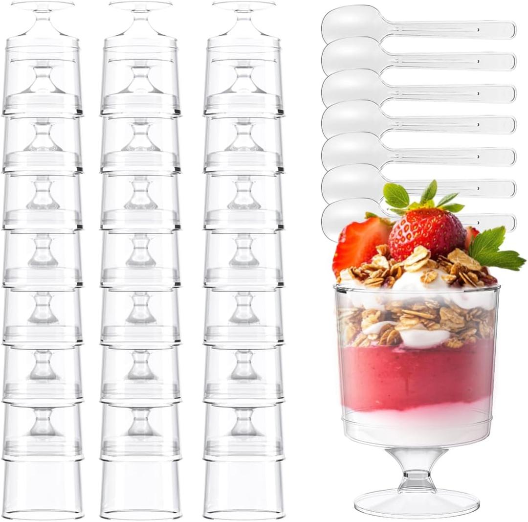 BHHQHH 200 Pack Dessert Cups with Spoons,5Oz Clear Plastic Parfait Cup,Disposable Appetizer Cups Mini Shooter Cups for Fruit Ice Cream Mousse Pudding and Party