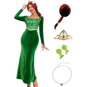PAINEOMN Princess Costume for Women Princess Dress Adult Long Sleeves Green Dress Gown Dress Halloween Cosplay Party Outfit M