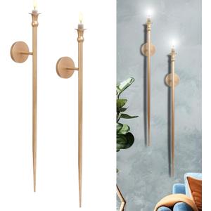 Candle Sconces Long Wall Candle Holder - Set of 2 Gold Long Wall Candle Sconce Retro Chic Wall Sconces Candle Holder Decoration for Dining Room, Living Room, Office, Bathroom
