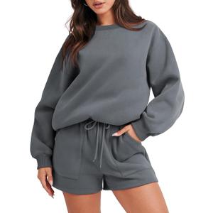 ANRABESS Women 2 Piece Outfits Sweat Shorts Sets 2025 Oversized Casual Lounge Matching Set Sweatsuit Tracksuit Fall Clothes (X-Large, Dark Grey)