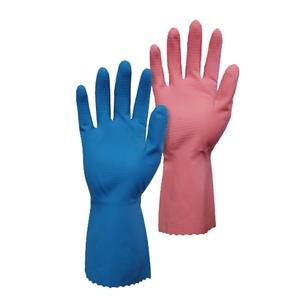 2 Pairs Thickened Rubber Gloves with Cotton Lining & Non-slip Grip, Colorful Household Long Lasting Dishwashing Gloves for Kitchen & Bathroom Cleaning, Orange & Blue, Medium
